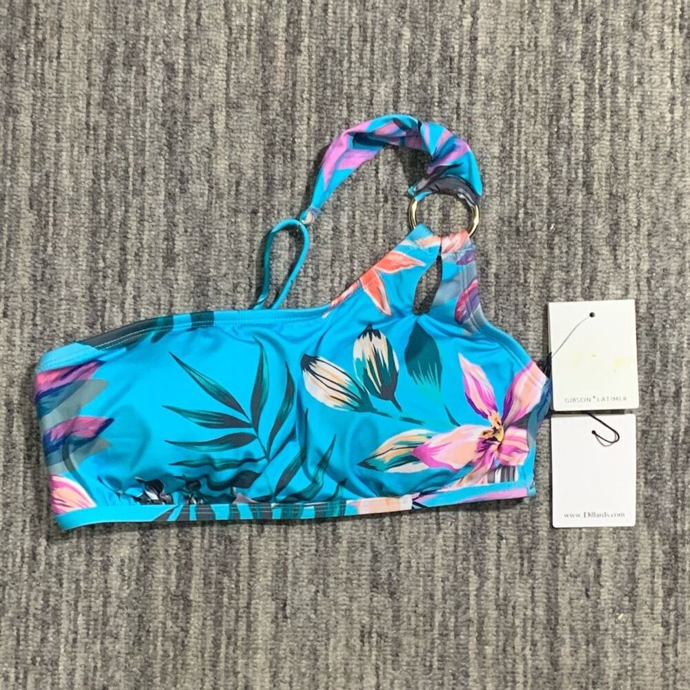 Brand New Gibson Latimer Women's Size XS Blue Tropical One Shoulder Swimwear Top